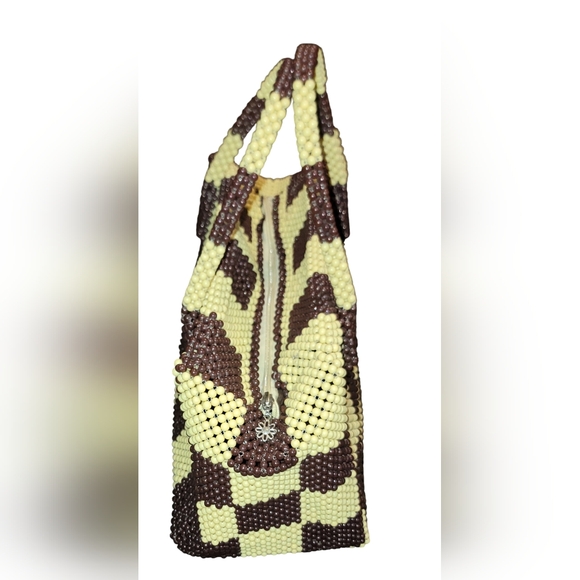 Vtg RARE Brown and Yellow Hand Beaded Authentic Handbag Purse - Picture 3 of 6